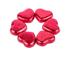 Chocolate hearts on white background