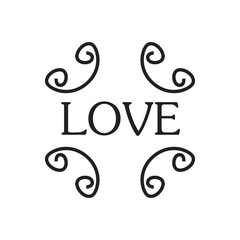 Vector an illustration with the word love and a pattern from curls doodle.For the websites invitation on a wedding, leaflets, booklets, flyers on Valentine's day.