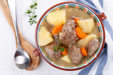 Meat stew with potatoes and carrots. Goulash soup.