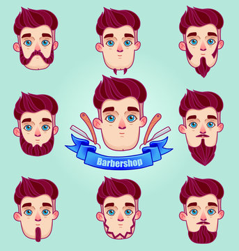 Set of different style mustaches and beards