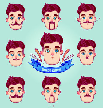 Set of different style mustaches.