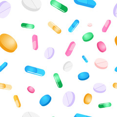 Vector seamless pattern tablets and pills on a white background