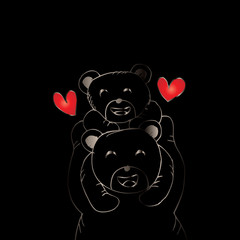Mother bear and baby bear. Hand drawing illustration