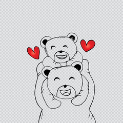 Mother bear and baby bear. Hand drawing illustration