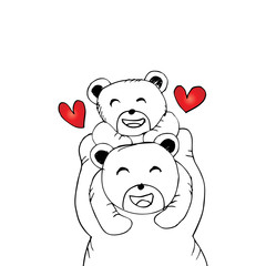 Mother bear and baby bear. Hand drawing illustration