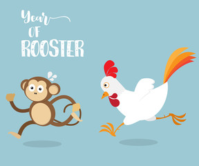 Rooster Running with Monkey