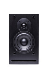 Fototapeta premium Black sound speaker on white background.