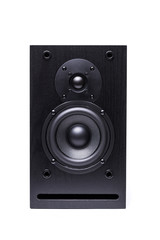 Black sound speaker on white background.