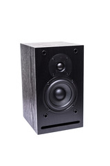 Fototapeta premium Black sound speaker on white background.