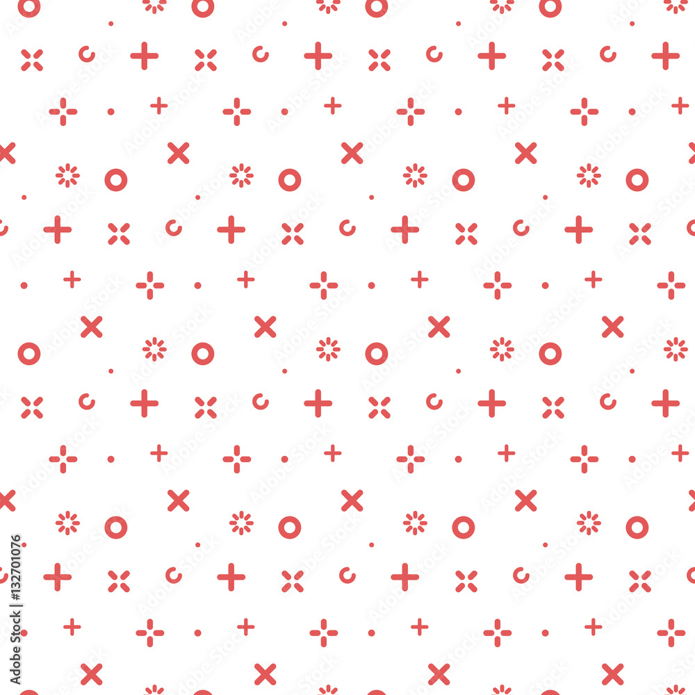 Poster vector illustration of seamless pattern with red icons in flat line style. geometric symbols. use in