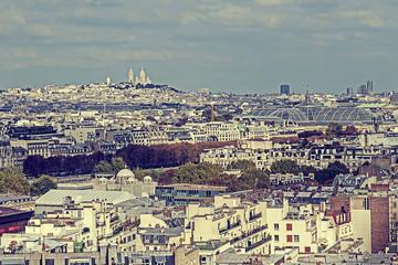 Vintage aerial view from Eiffel tower in Paris, France