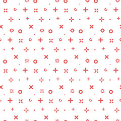 Fototapeta na wymiar Vector illustration of seamless pattern with red icons in flat line style. Geometric symbols. Use in web project applications, posters and banners. Outline isolated object. Texture Background.