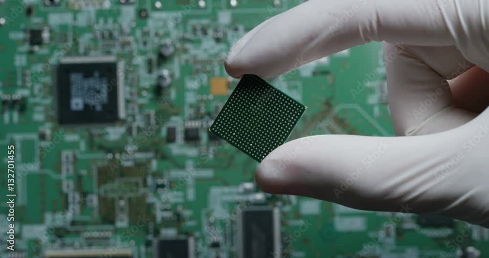 Poster macro shot of a chip, futuristic and modern advanced technology system. the circuit is used in the c
