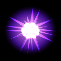 Star with rays white purple in space cosmos isolated on black  