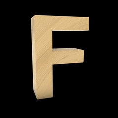 Wooden Letter F Isolated on Black 3D Illustration