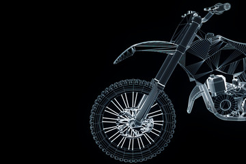 Motorbike in Hologram Wireframe Style. Nice 3D Rendering
