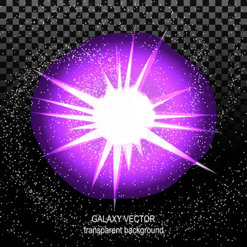 Star with rays white purple in space cosmos isolated on black  