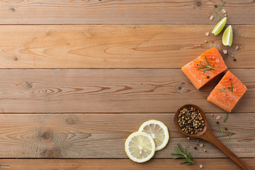 Beautiful composition of fresh salmon fillet with rosemary, salt