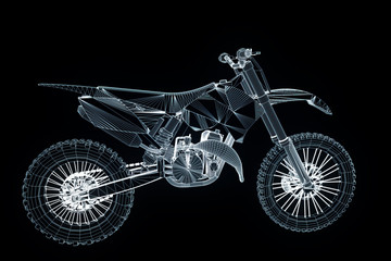 Motorbike in Hologram Wireframe Style. Nice 3D Rendering
