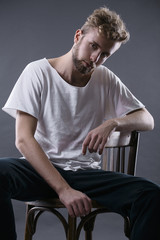 Young man model posing in studio