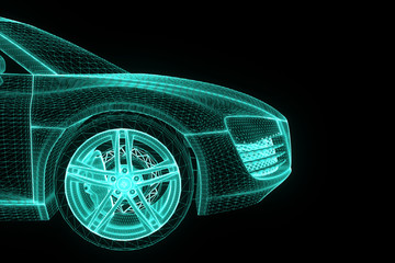 Racing Car Hologram Wireframe. Nice 3D Rendering
