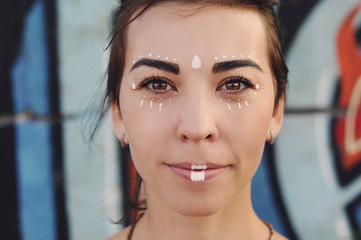 Close up girl portrait with bright eyes © olenalyzun