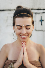 Praying smiling girl portrait with make up © olenalyzun