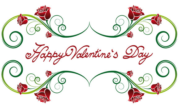 Happy Valentine's Day lettering fonts ornament with rose petals
