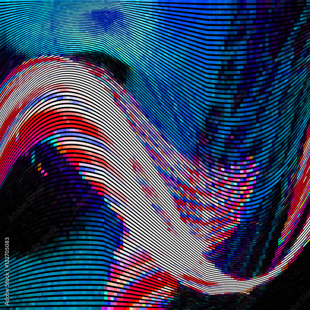 Aufkleber abstract background with glitch effect, distortion texture, random wave color lines for design conce