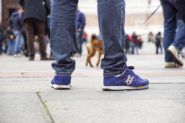 Closeup of the shoes men on square