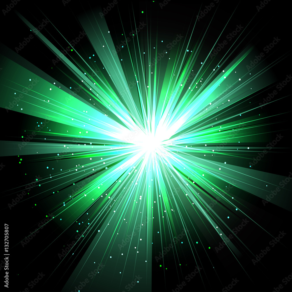 Wall mural Star with rays white blue in space isolated and effect tunnel  