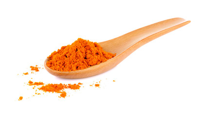 turmeric in wood spoon  on white background