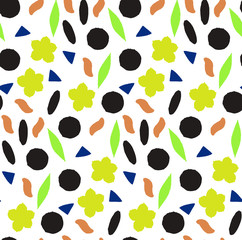Ornamental, traditional, simple seamless pattern with flowers. Cute print with dot in scandinavian style.