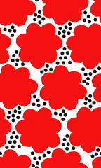 Ornamental, traditional, simple seamless pattern with flowers. Cute print with dot in scandinavian style.