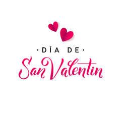Happy Valentines Day Card. Spanish Calligraphic Poster with Paper Hearts. Vector Illustration
