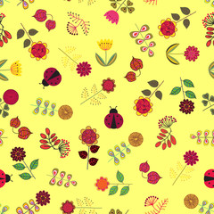 Yellow seamless pattern with flowers