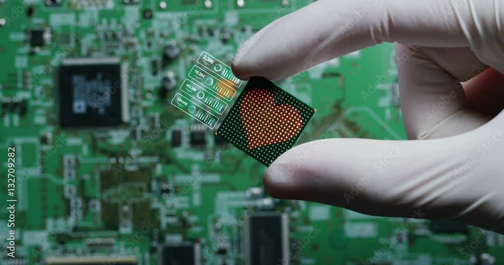 Poster macro shot of a chip, futuristic and modern advanced technology system. the circuit is used in the c