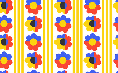 Ornamental, traditional, simple seamless pattern with flowers. Cute print with line in scandinavian style.
