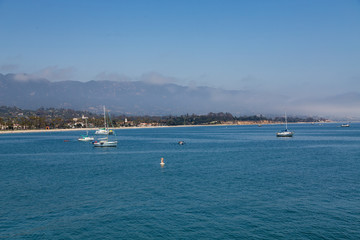 Fototapeta na wymiar Sailboats Moored in Santa Barbara