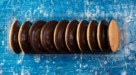 Packing with a delicious cookie in chocolate glaze