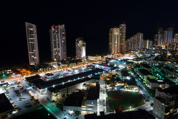 Night image of buildings in the city