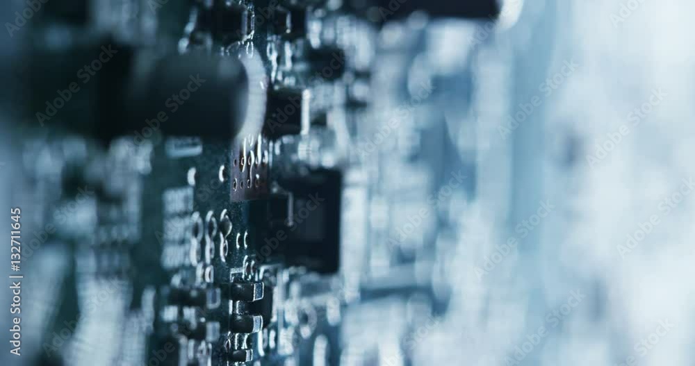 Poster macro shot of a chip, futuristic and modern advanced technology system. the circuit is used in the c