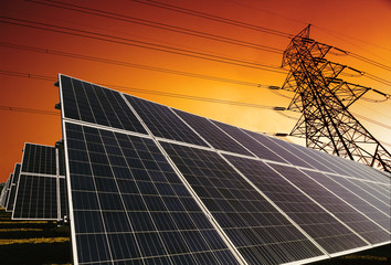 Solar panels with power line background