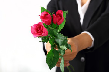 woman hands holding rose flower