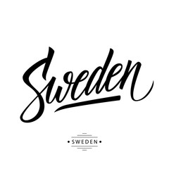 Handwritten word Sweden. Hand drawn lettering. Calligraphic element for your design. Vector illustration.