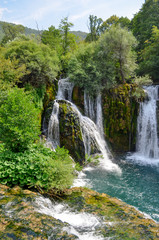 Fototapeta na wymiar Waterfalls of Una river in Martin Brod, National park Una - Bosnia and Herzegovina