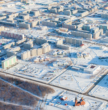 Langepas town in winter, top view