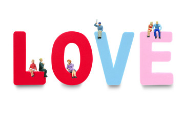 Selective focus miniature and Color English Alphabet foam LOVE w