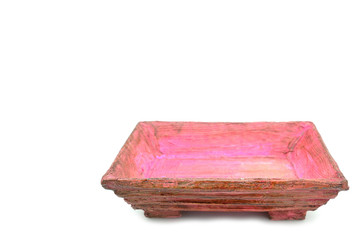 Red paper tray handmade for use on white background.