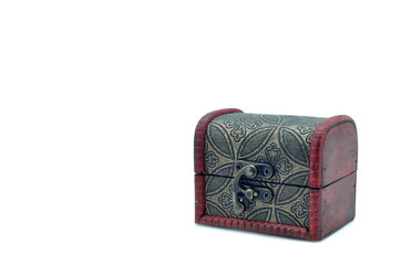 Classic vintage small wooden box on white background.